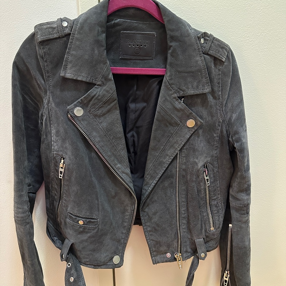 Blank NYC Gray Suede Leather Moto Jacket